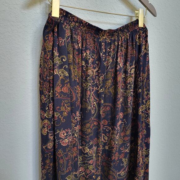 Vintage Skirt Sag Harbor Womens 1X Navy Paisley Floral Elastic Waist Midi Length - Picture 11 of 13